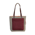 Saphir Tote bag design en toile recyclée bicolore avec poche en cuir bordeau texturé