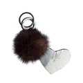 Porte clefs Zébra coeur avec  pompon fourrure recyclée